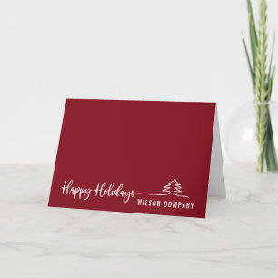 Minimalist script red Happy holidays corporate Holiday Card
