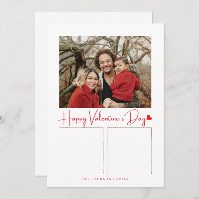 Minimalist Script Red Heart Valentine's Card Photo (Front/Back)