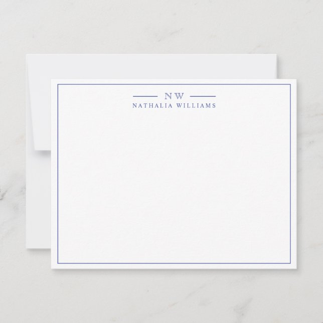 Minimalist Script Royal Blue Border Monogram Card (Front)