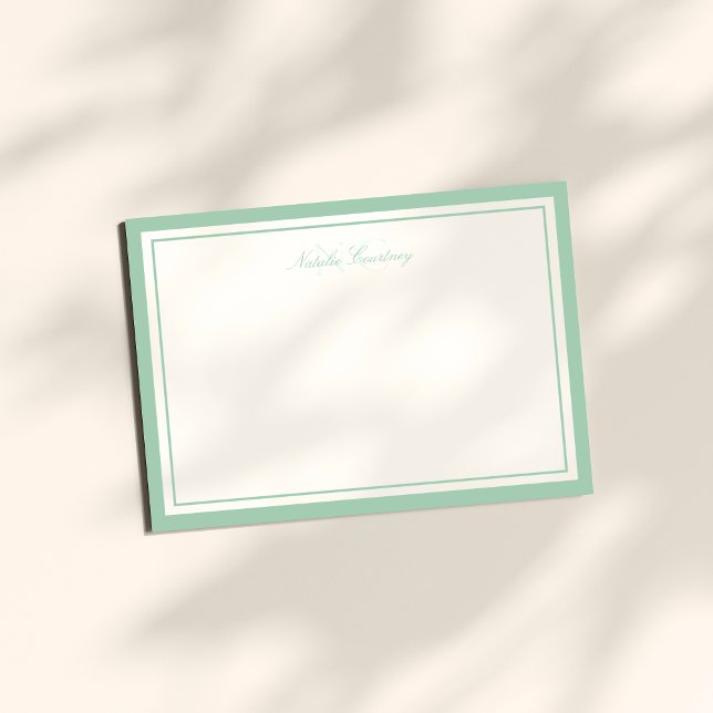 Minimalist Script Sage Green Two Border Monogram Card (Creator Uploaded)