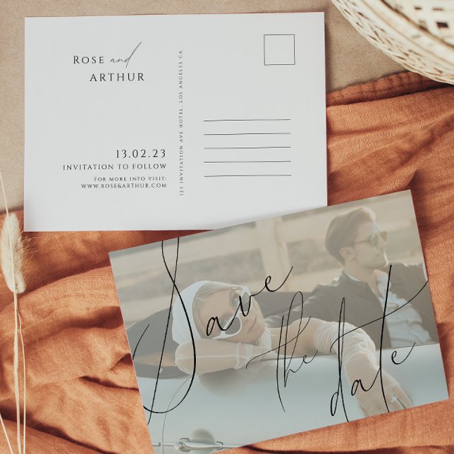 Minimalist Script Save The Date Invitation Postcar (Creator Uploaded)