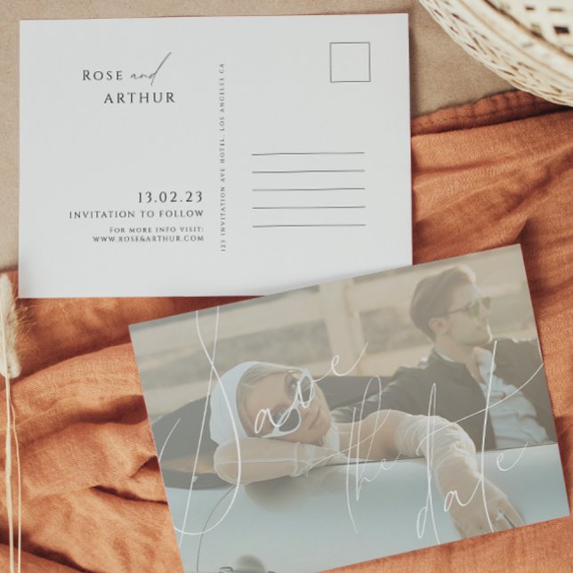 Minimalist Script Save The Date Invitation Postcar Postcard (Creator Uploaded)