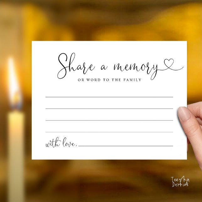 Minimalist Script Share a Memory Funeral Note Card (Minimalist Script Share a Memory Funeral Note Card in Black and White)