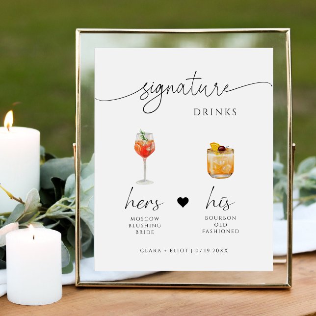 Minimalist Script Signature Drink Wedding Bar Pedestal Sign (Creator Uploaded)