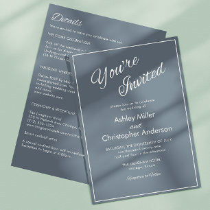 Minimalist Script Slate Grey All-in-One Wedding Invitation
