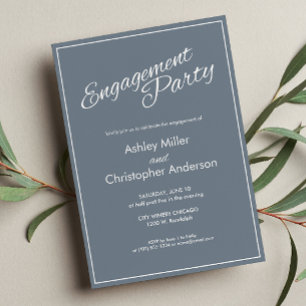 Minimalist Script Slate Grey Engagement Party Invitation