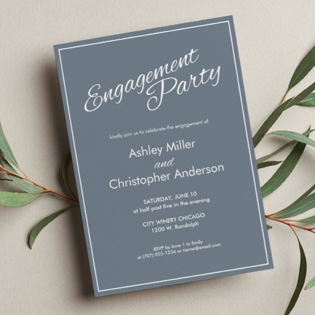 Minimalist Script Slate Grey Engagement Party Invitation (Creator Uploaded)