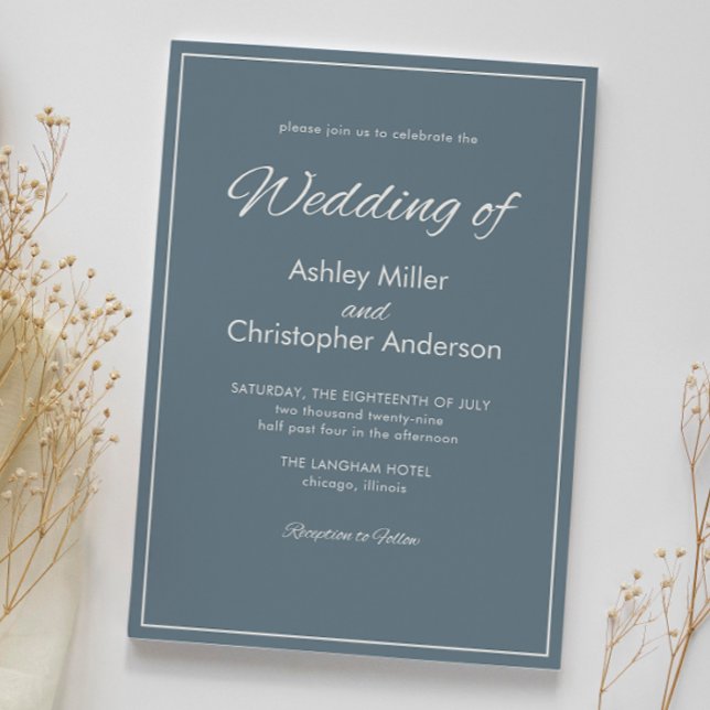 Minimalist Script Slate Grey Wedding Invitation (Creator Uploaded)