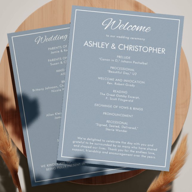 Minimalist Script Slate Grey Wedding Programme (Creator Uploaded)