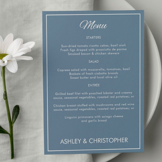 Minimalist Script Slate Grey Wedding Reception Menu (Creator Uploaded)