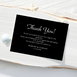 Minimalist Script Sleek Black Wedding Custom Thank You Card