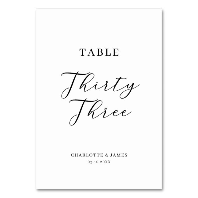 Minimalist Script Table Thirty-Three Table Number (Front)