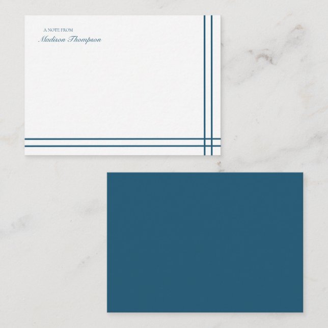 Minimalist Script Teal Blue 2 Side Double Border N Card (Front/Back)
