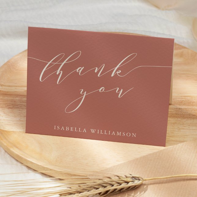Minimalist Script Terracotta Bridal Shower Custom Thank You Card (Creator Uploaded)