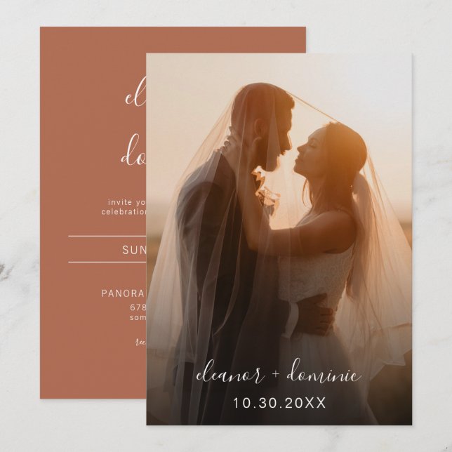 Minimalist Script Terracotta Photo Wedding Invitation (Front/Back)