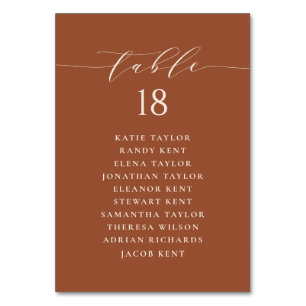 Minimalist Script Terracotta Wedding Seating Plan Table Number