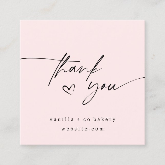 Minimalist Script Thank You Heart Customer Coupon  Square Business Card (Front)