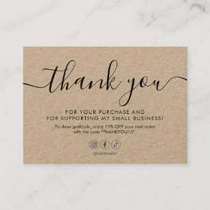 Minimalist Script Thank You Kraft Business Card