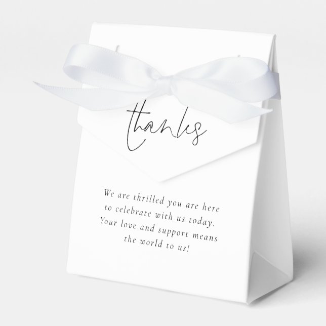 Minimalist Script Thanks Black White Wedding Favour Box (Front Side)