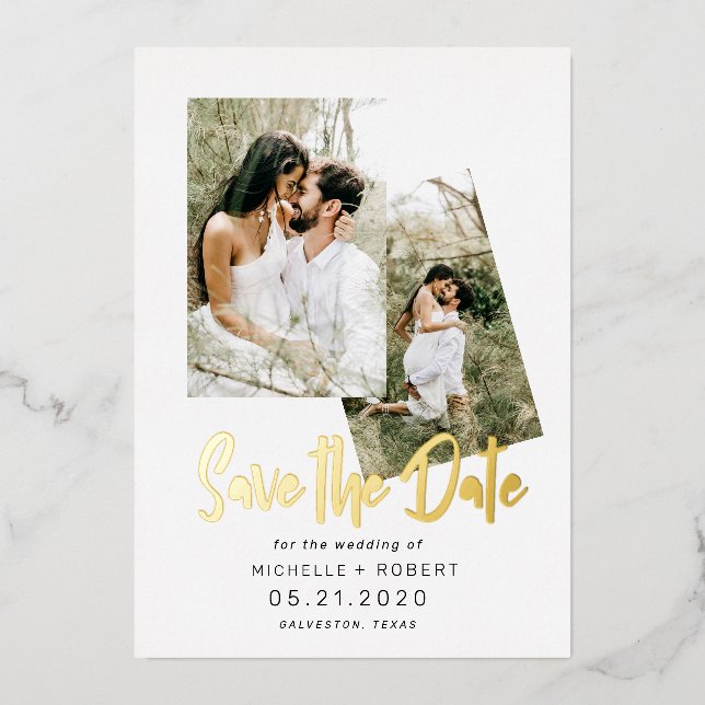 minimalist script two Photo Save The Date  (Front)