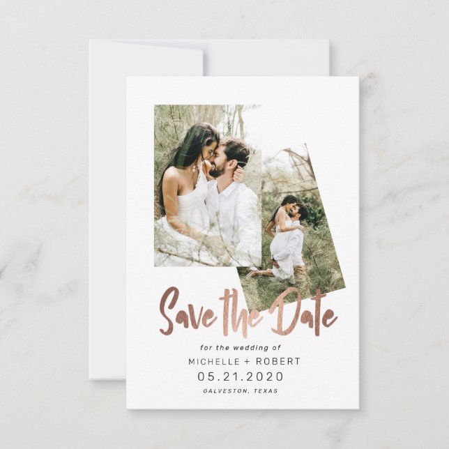 minimalist script two Photo Save The Date Invitation (Front)