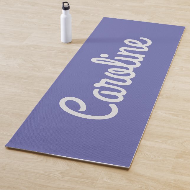 Minimalist Script Typography Custom Name Purple Yoga Mat (In Situ)