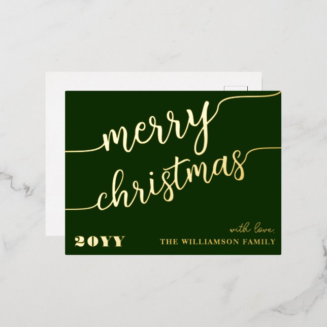 Minimalist Script Typography Merry Christmas Chic Foil Holiday Postcard (Front/Back)