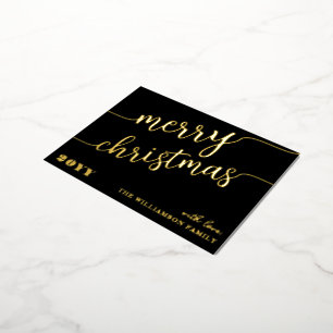 Minimalist Script Typography Merry Christmas Chic Foil Holiday Postcard