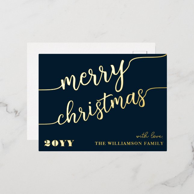 Minimalist Script Typography Merry Christmas Chic Foil Holiday Postcard (Front/Back)