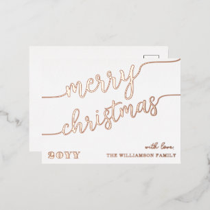 Minimalist Script Typography Merry Christmas Chic Foil Holiday Postcard