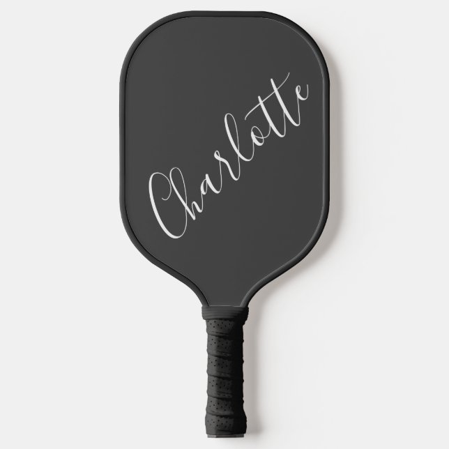 Minimalist Script Typography Name Black and White Pickleball Paddle (Front)