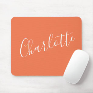 Minimalist Script Typography Name in Coral Rose  Mouse Mat
