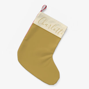 Minimalist Script Typography Personalised Gold Small Christmas Stocking