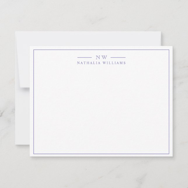 Minimalist Script Very Peri with Border Monogram Card (Front)