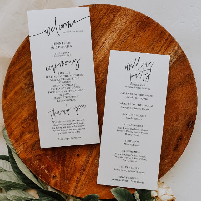 Minimalist Script Wedding Ceremony Program Programme (Creator Uploaded)