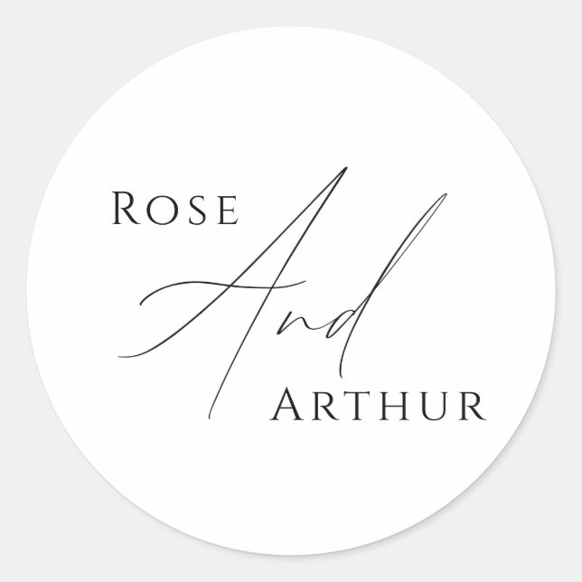  Minimalist Script Wedding Classic Round Sticker (Front)