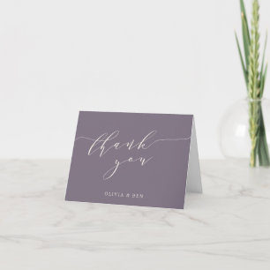Minimalist Script Wedding Custom Message Purple Thank You Card