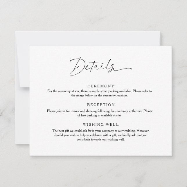 Minimalist Script Wedding Detail Enclosure Card (Front)