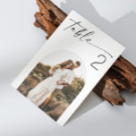 Minimalist Script Wedding | Elegant Arch Photo Table Number<br><div class="desc">Add a personal and elegant touch to your wedding reception with this modern minimalist black and white table number card. Featuring a stylish script font and the option to include an arch photo, this table number is perfect for contemporary, neutral, or boho themed weddings. Ideal for couples who love clean,...</div>