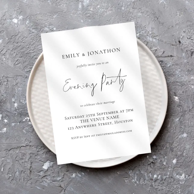 Minimalist Script Wedding Evening Party Invitation | Zazzle