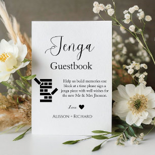Minimalist script  wedding Jenga guestbook Pedestal Sign