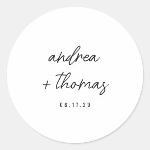 Minimalist Script Wedding Monogram Classic Round Sticker