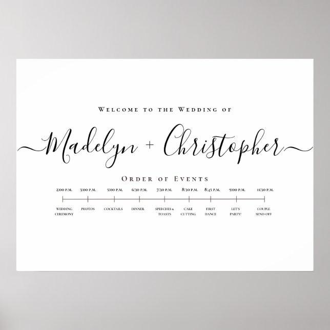 Minimalist Script Wedding Order of Events Timeline Poster (Front)
