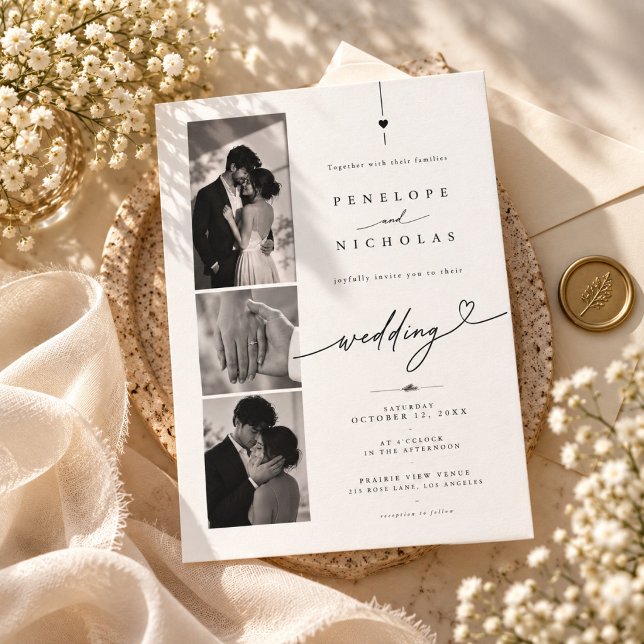 Minimalist Script Wedding Photo Collage Invitation (Creator Uploaded)