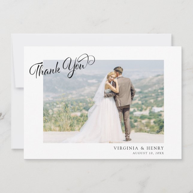Minimalist Script Wedding Photo Thank You Card (Front)