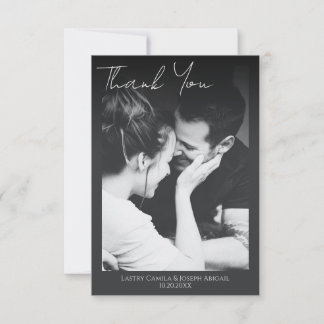 Minimalist Script Wedding photo Thank You Card