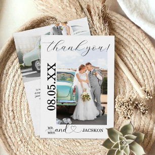 Minimalist Script Wedding Photo  Thank You Card