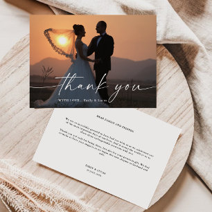 Minimalist Script Wedding Photo Thank You Card
