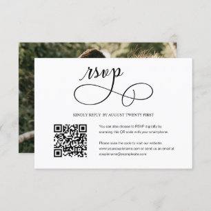 Minimalist Script Wedding QR Code Photo RSVP Card