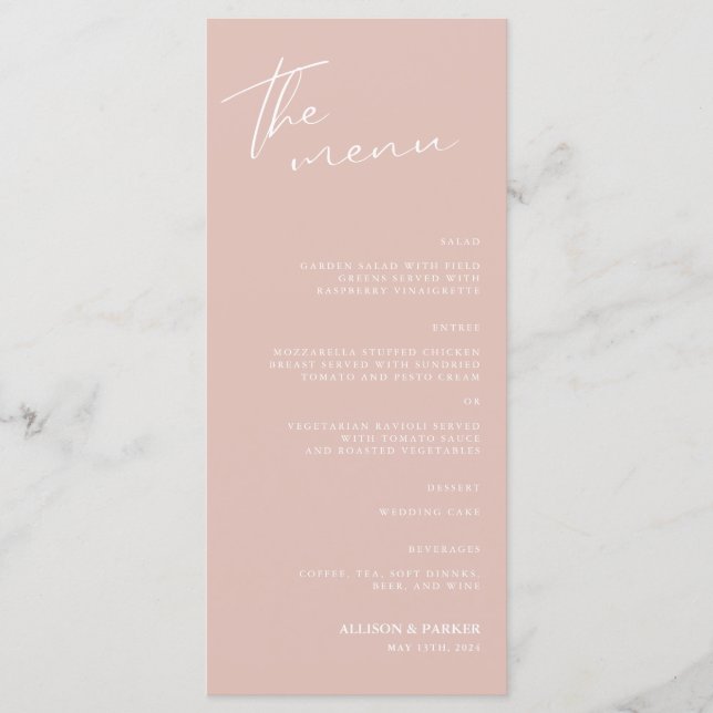 Minimalist Script Wedding Reception Menu (Front)